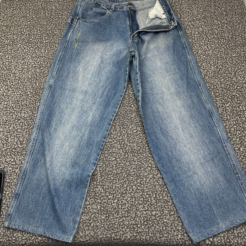 Sean John Jeans Men 35x32 Blue Straight Denim Faded Pants Outdoor‎ Pocket Y2K